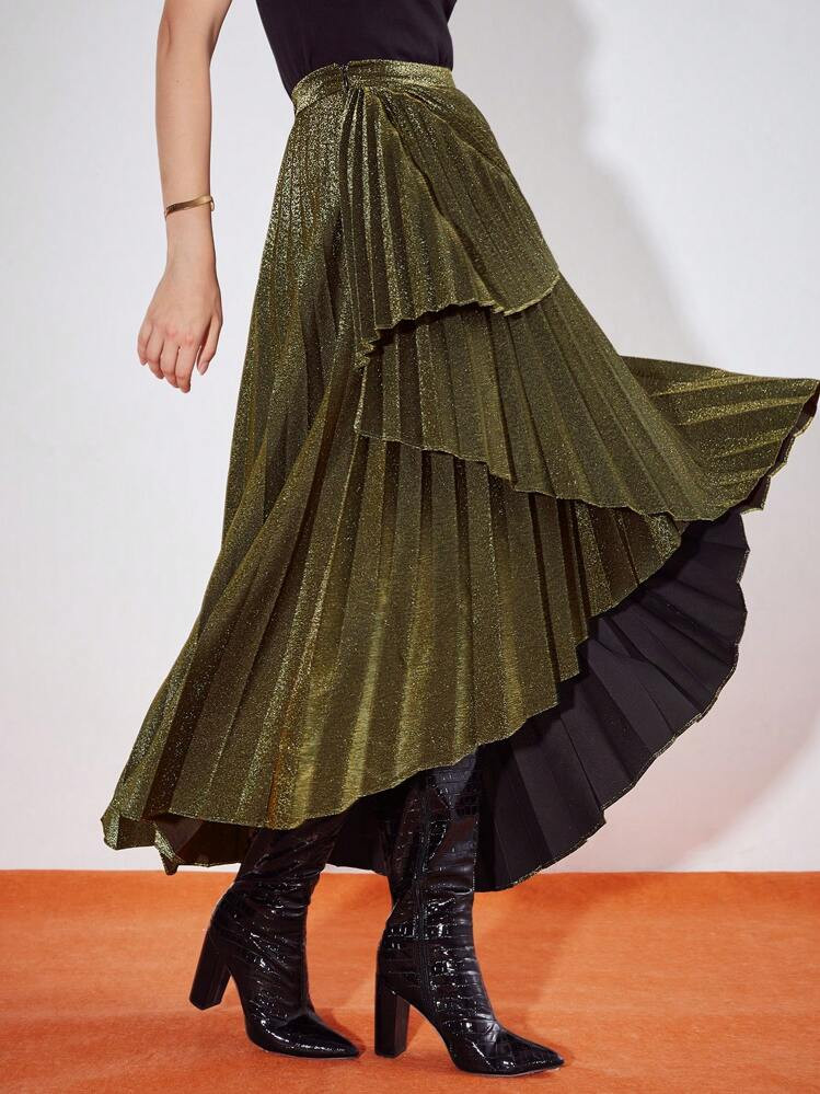 MOTF PREMIUM PLEATED GLITTER HI-LOW SKIRT | SHEIN