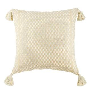 20 in. x 20 in. Beige Square Outdoor Throw Pillow with Tassel | The Home Depot