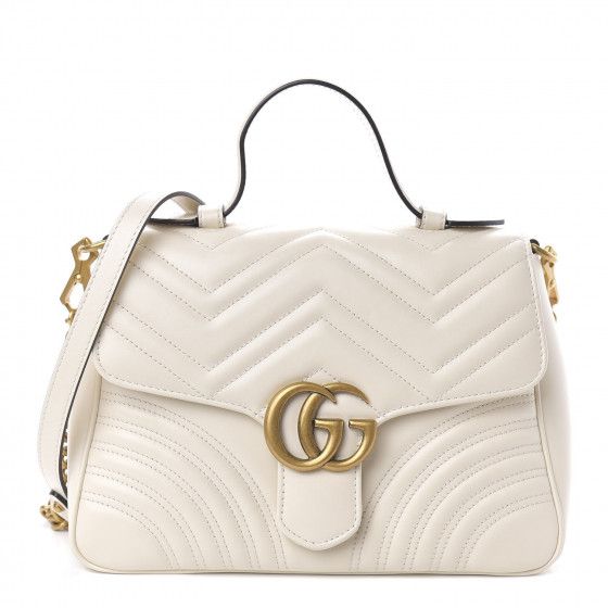 GUCCI Calfskin Matelasse Small GG Marmont Top Handle White | Fashionphile