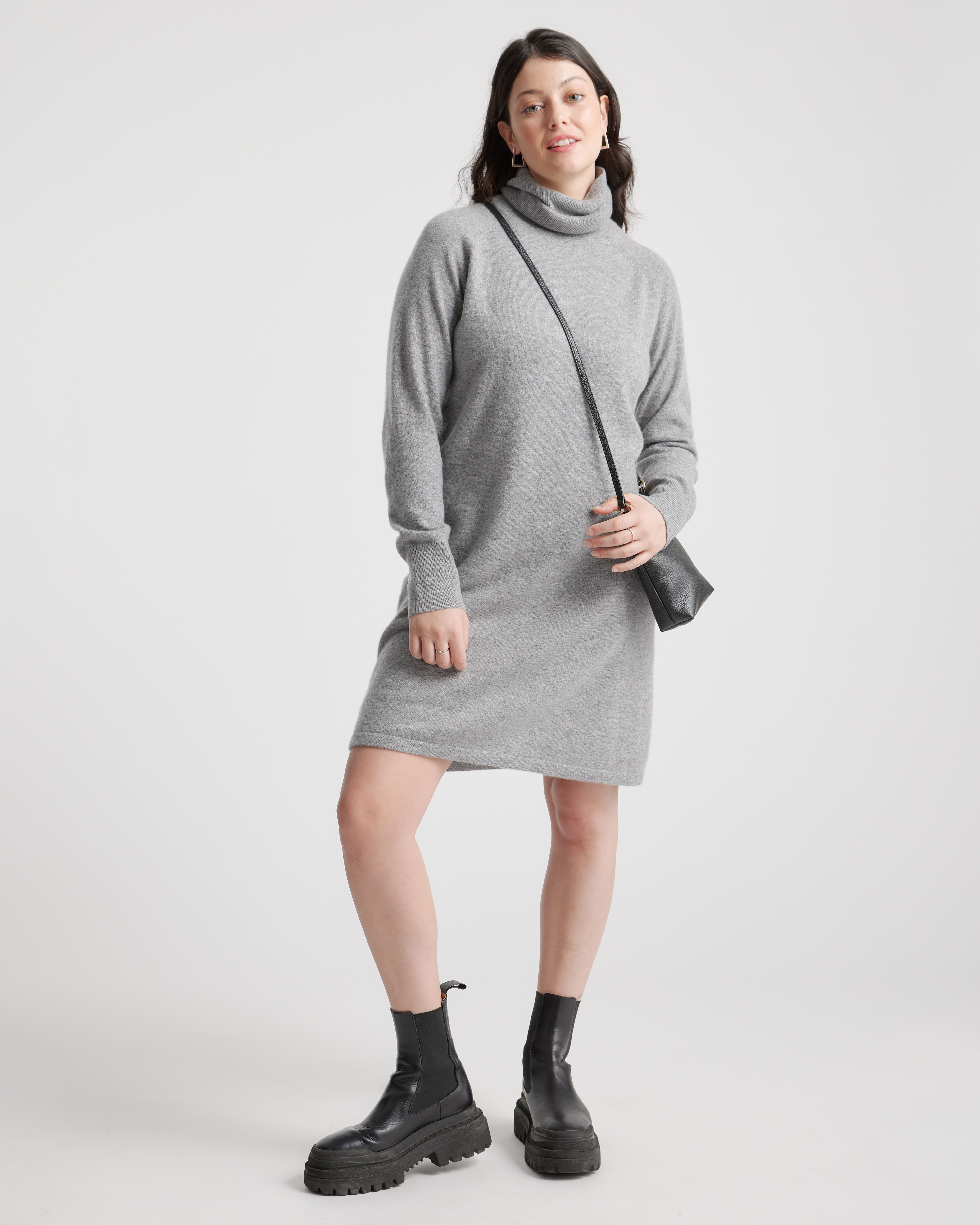 Quince | Women's Mongolian Cashmere Turtleneck Sweater Dress in Heather Grey, Size Medium | Quince