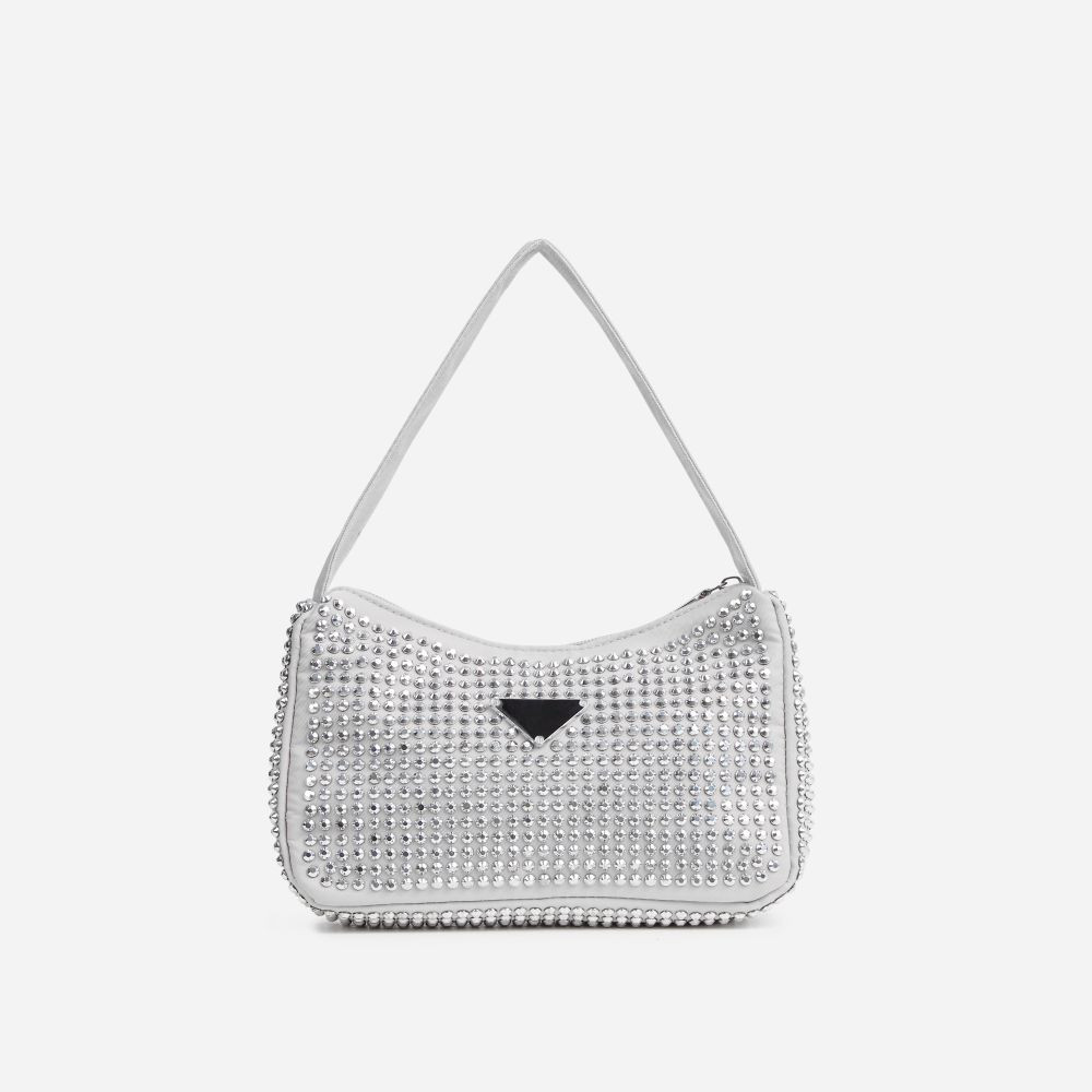 Lyra Shaped Shoulder Bag In White Diamante | EGO (UK)