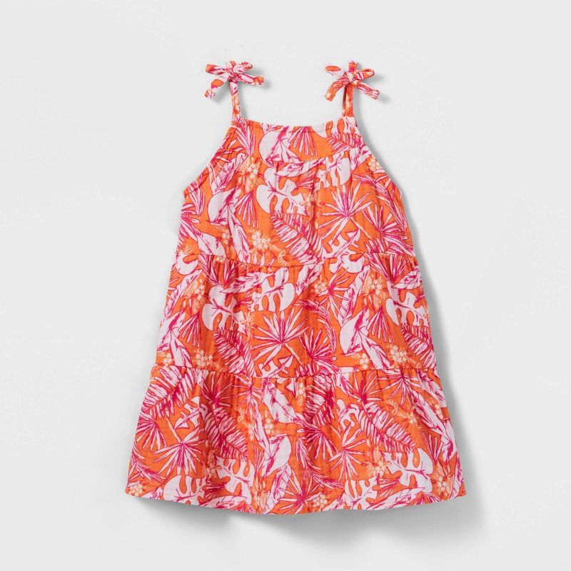 Toddler Girls' Palm Tiered Tank Top Dress - Cat & Jack™ Sherbert Orange | Target