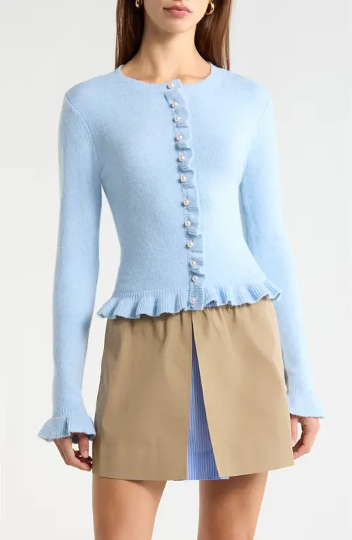 ASTR the Label Eowyn Ruffle Cardigan in Light Blue at Nordstrom, Size Medium | Nordstrom