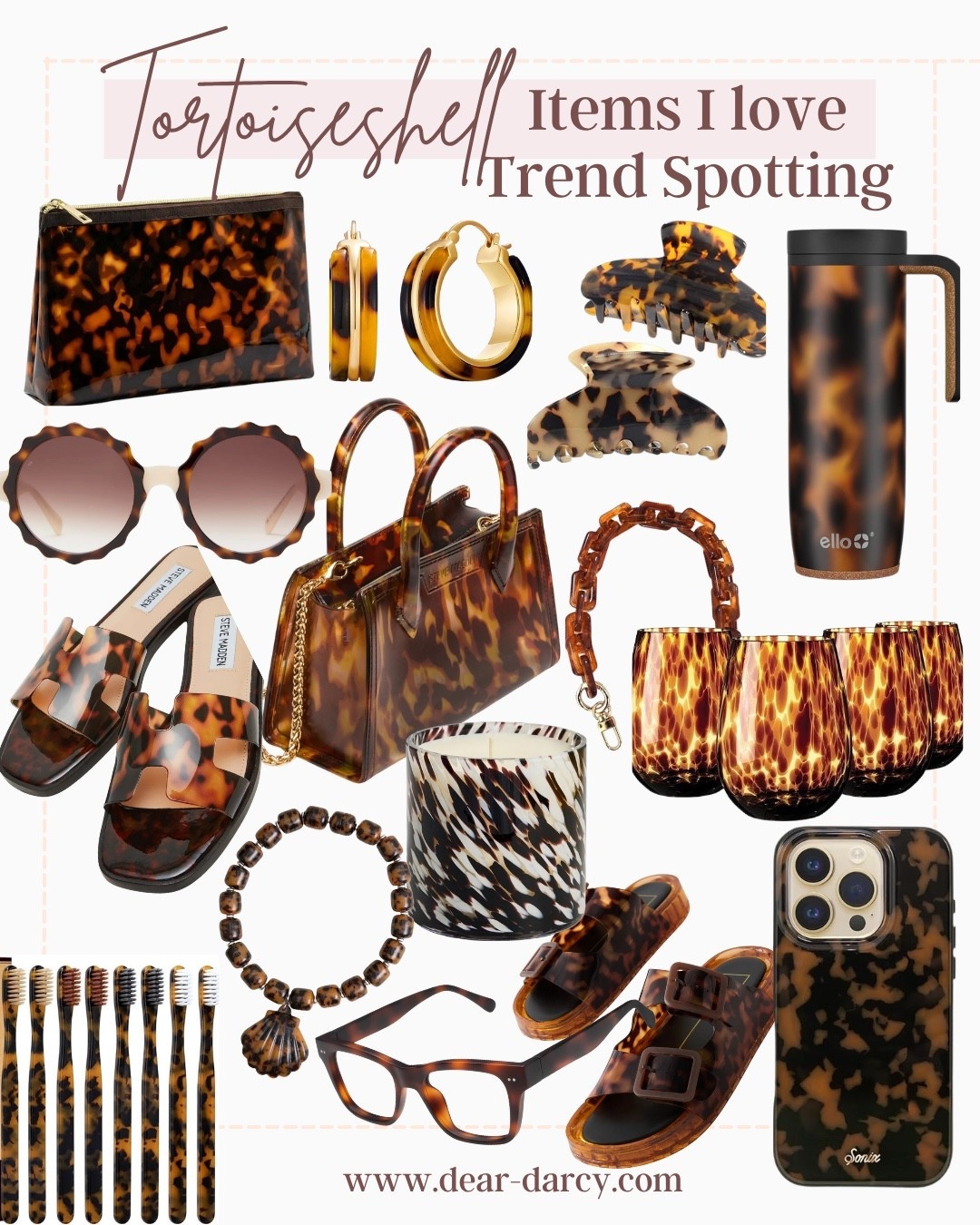 Tortoiseshell Accessories 
Classic and always fashionable 
And NOW trending.

Items starting at $8.99 
Affordable and great quality 

Jelly bag
Jelly sandals 
Hoop earrings 
2 pack hair clips 
Glassware sets 
Bag chain 
Necklace with shell 
Phone case 
Jelly two buckle sandal 
Toothbrushes 
Vandal 
Travel stainless tumbler 
Scallop glasses 
Peepers reader 


#LTKHome #LTKBeauty #LTKMothersDay