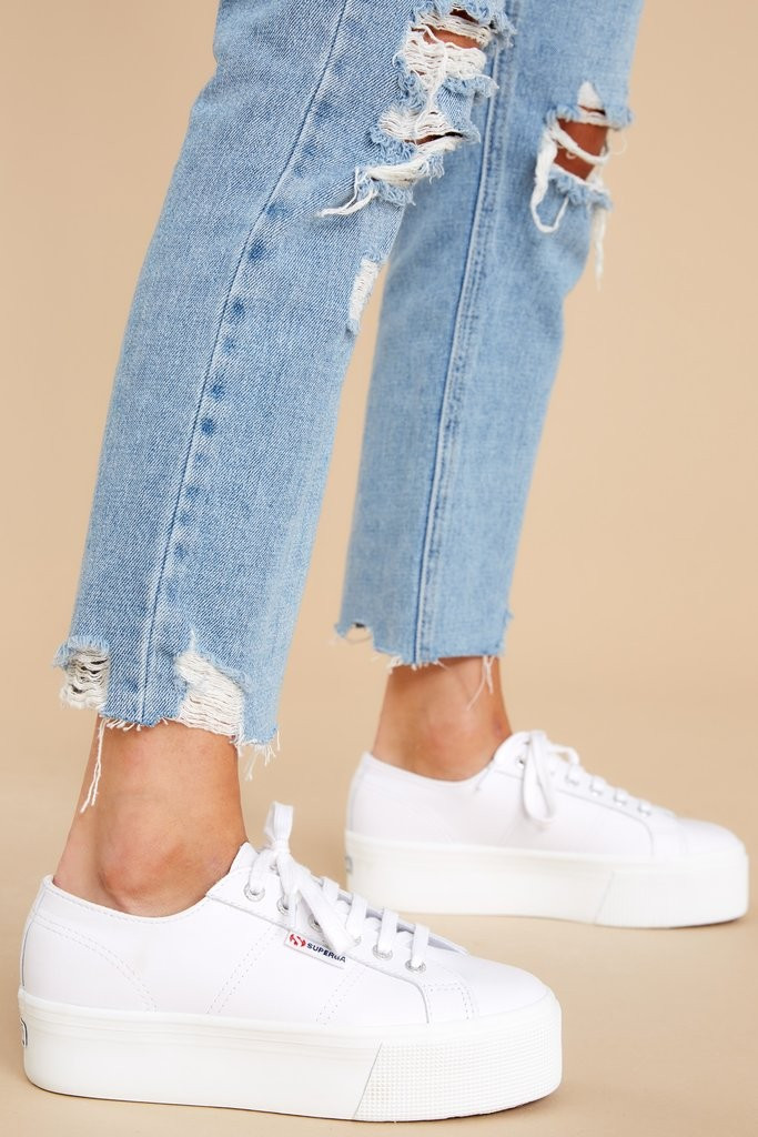 2790 Nappa White Leather Platform Sneakers | Red Dress 