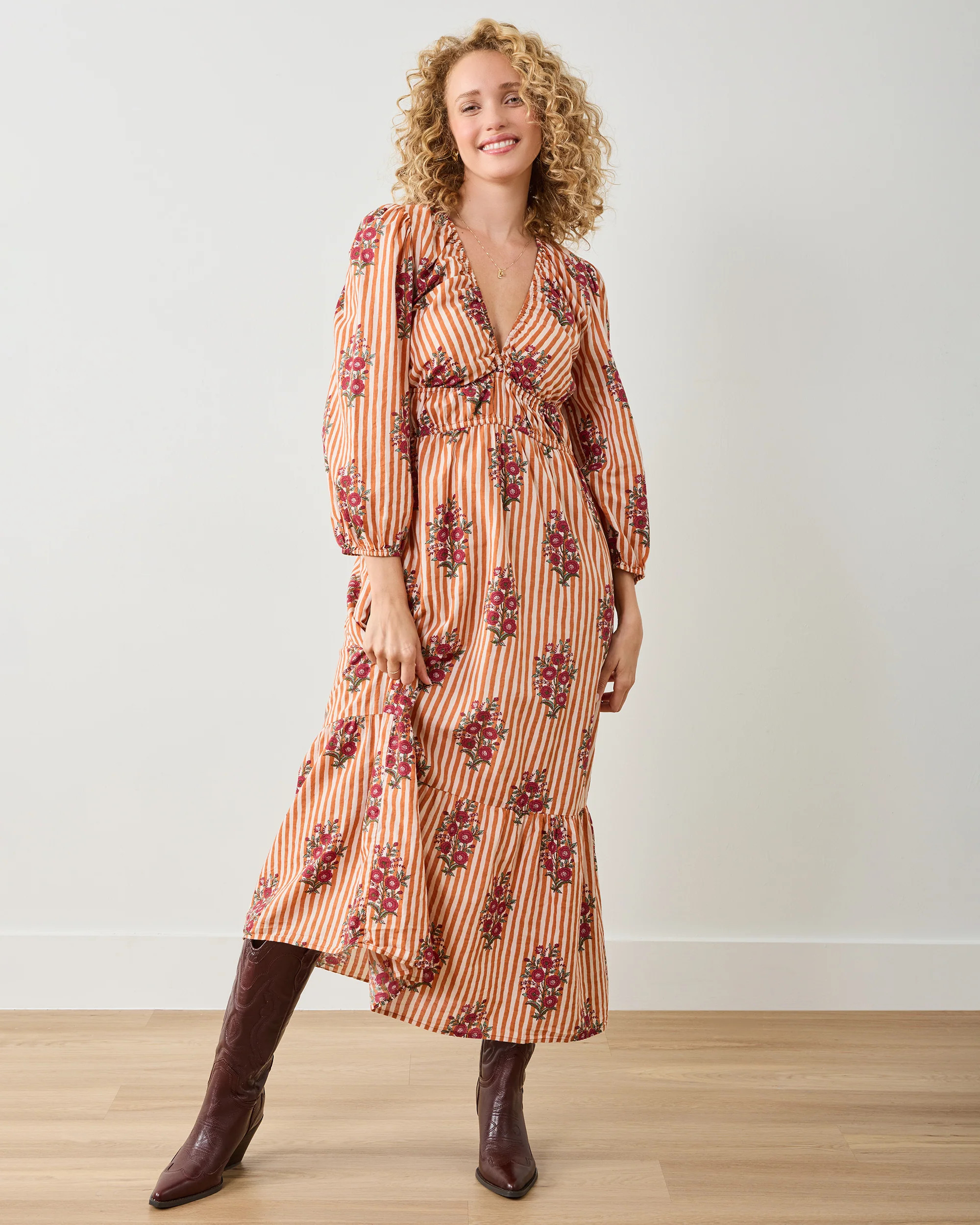 Wildflower Stripes - Ella Dress - Ivory Wine | Printfresh