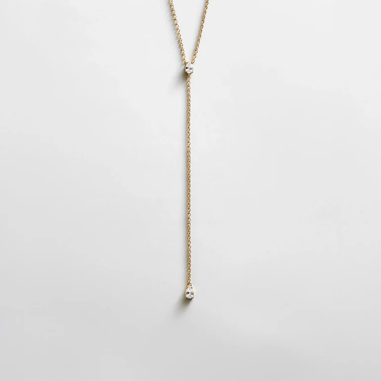 Teardrop 14K Gold Lariat Necklace - Gold/Pav\u00e9 | BaubleBar