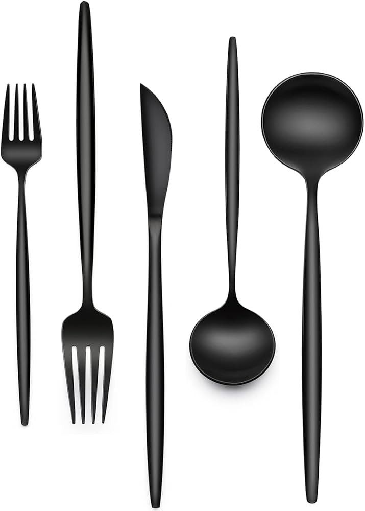 30-Piece Black Silverware Set, Flatware Set for 6, Food-Grade Stainless Steel Tableware Cutlery S... | Amazon (US)