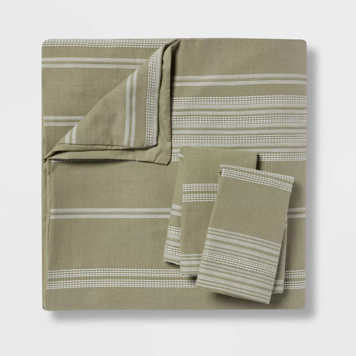 King Cotton Woven Stripe Duvet Cover & Sham Set Moss Green/White - Threshold™: OEKO-TEX Certifi... | Target