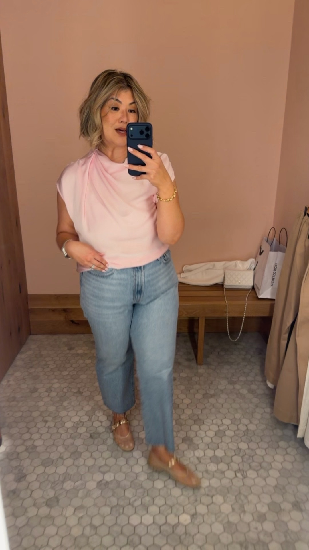 The color is so beautiful in person, I had to try on. The draping on the neck is so elegant looking as well that this would be a great pop for work or even for Easter paired with a midi skirt. Four more every day casual wear that’s slightly elevated, pair it with jeans like I did here and it looks beautiful.

#LTKootd #LTKOver40 #LTKMidsize