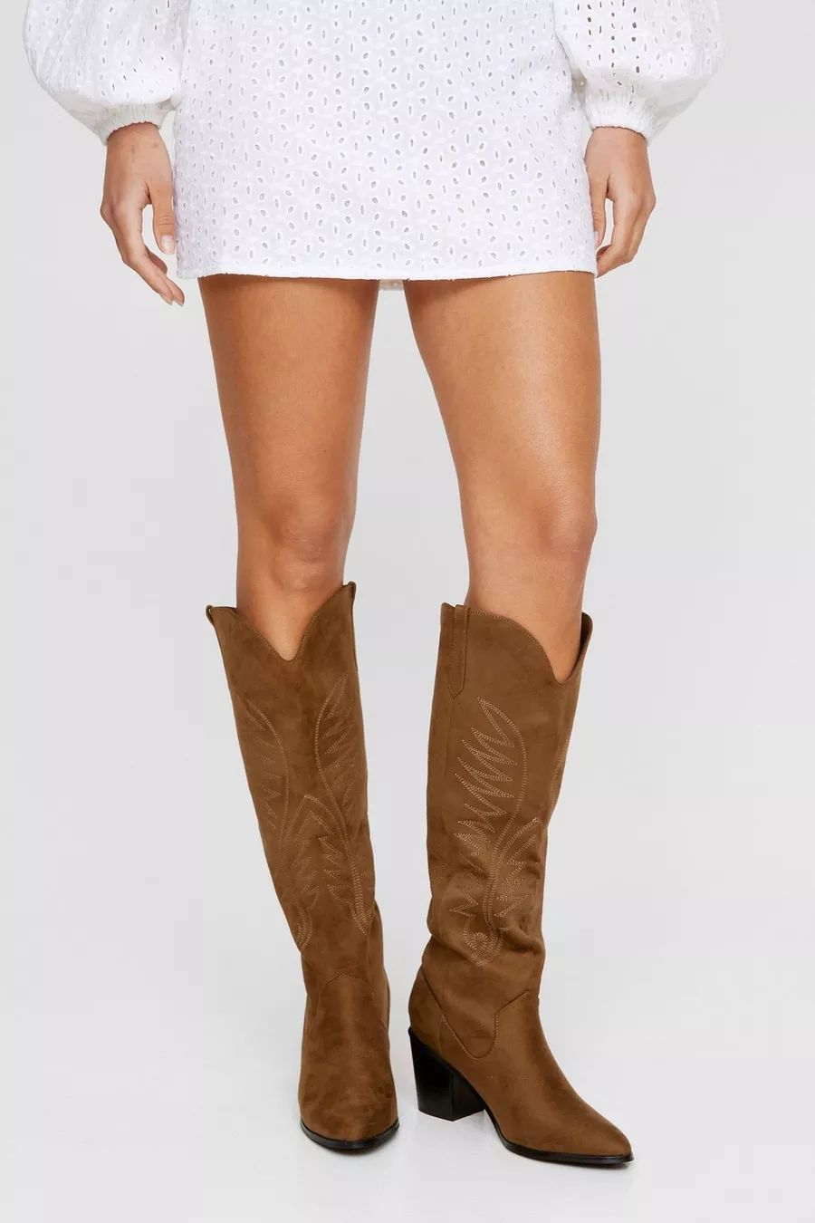 Faux Suede Knee High Western Boot | Nasty Gal US