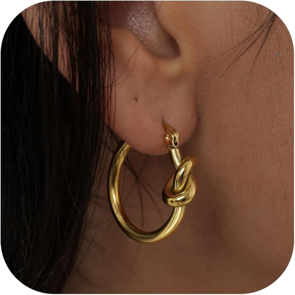 Hoop Earrings for Women 14K Gold Plated/Silver Hoops Simple Gold Knot Huggie Small Hoop Earrings ... | Amazon (US)