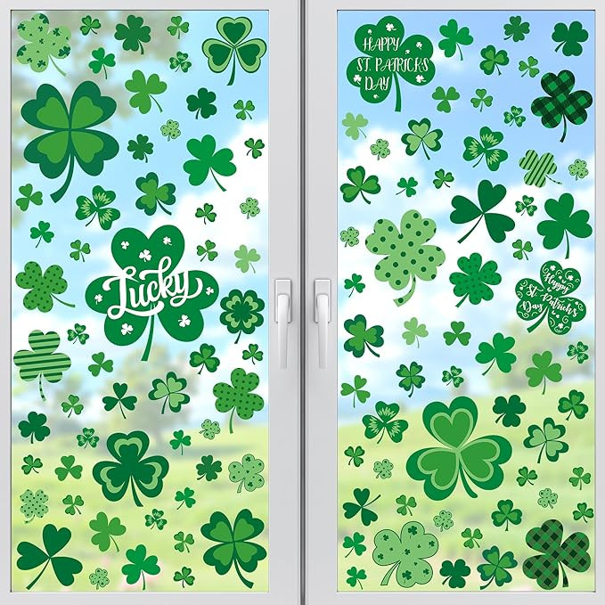 120 PCS St Patricks Day Decorations, 4 Sheets St Patricks Day Window Clings with Polka Dots Strip... | Amazon (US)