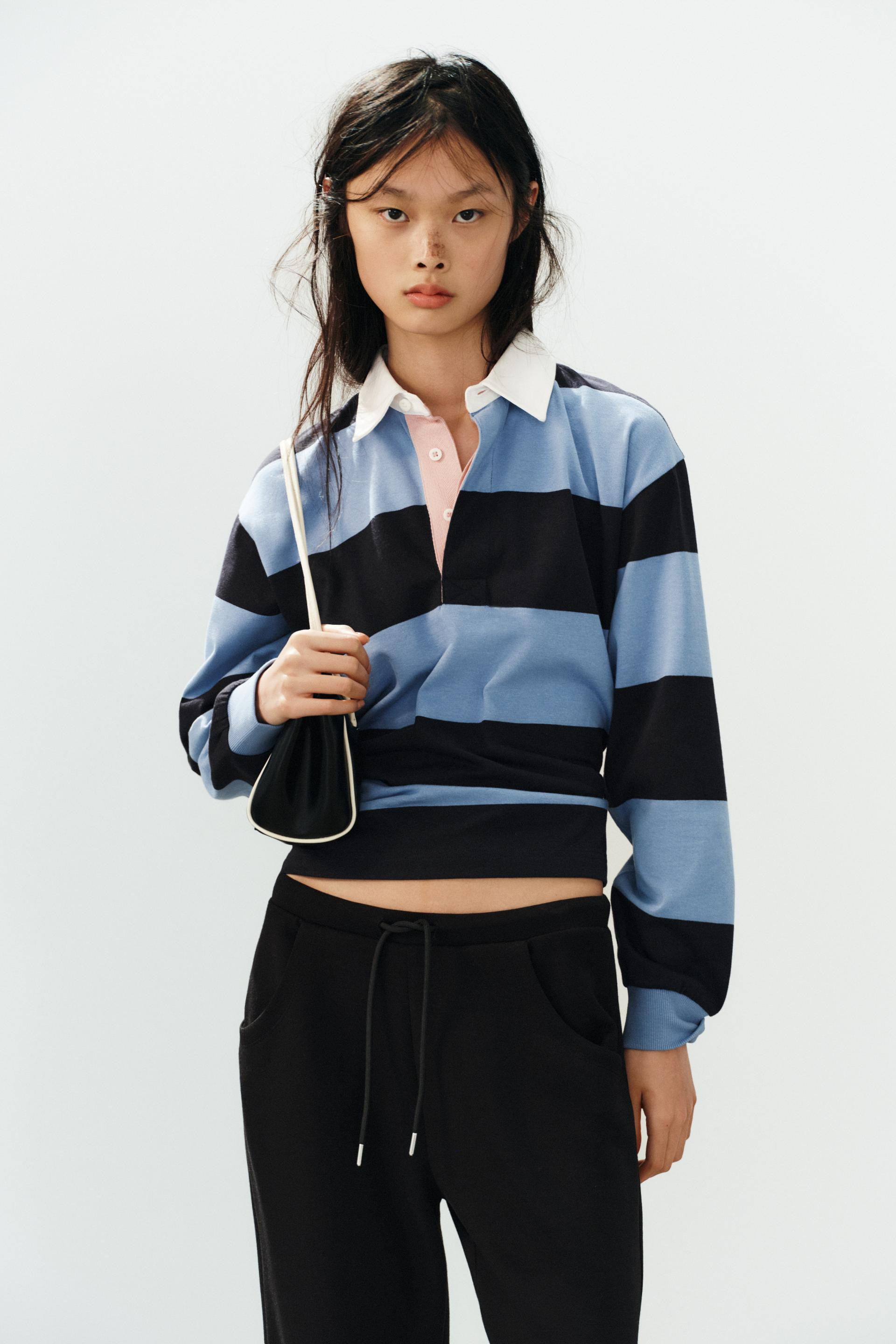 Zara - Contrast-Collar Striped Polo - Striped - L - Woman | Zara US