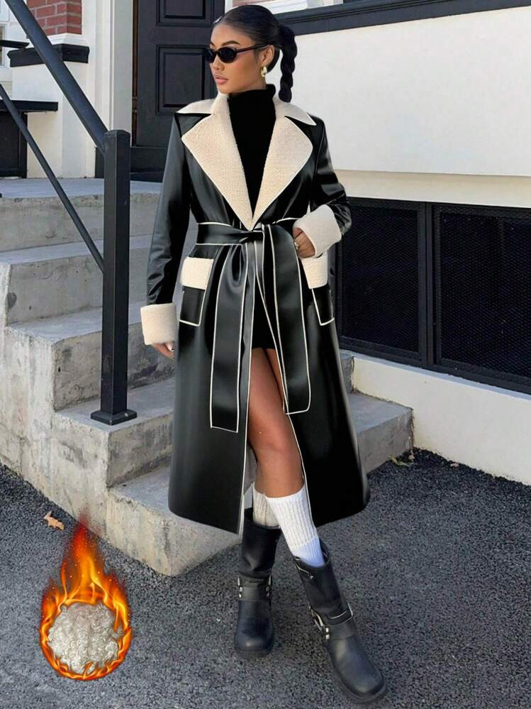 Black contrast trench coat | SHEIN