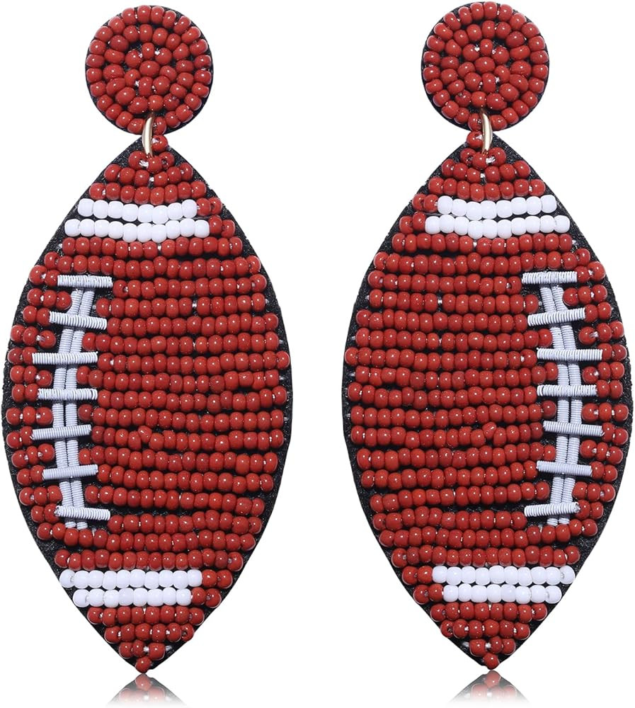 Beaded Football Earrings Handmade Cute Baseball Basketball Softball Soccer Teardrop Dangle Earrin... | Amazon (US)