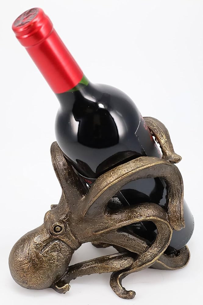 Top Brass Octopus Wine Bottle Holder - Tabletop Bar Counter Decorative Nautical Art Display - Kra... | Amazon (US)