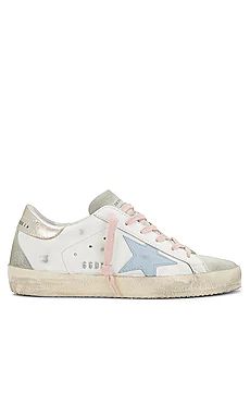 Golden Goose Super-Star Sneaker in White, Ice, Powder Blue, & Platinum from Revolve.com | Revolve Clothing (Global)