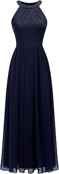 Dressystar Women's Spring Long Formal Dress Wedding Guest Dress 2024 Halter Lace Dress Bridesmaid... | Amazon (US)