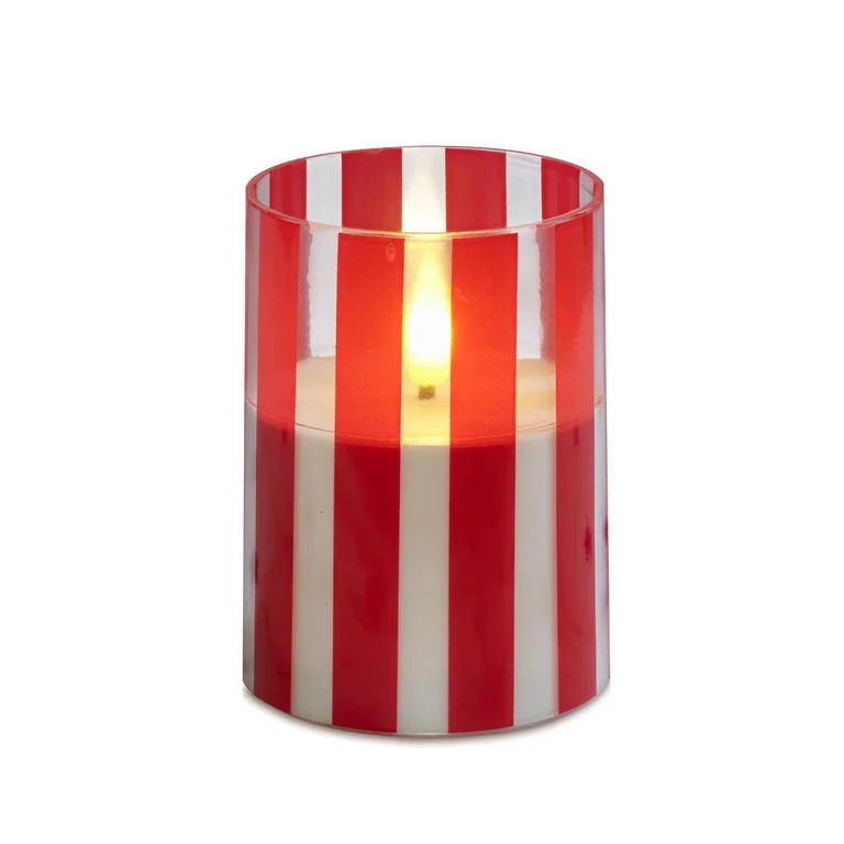 Battery-Operated LED Candle, Warm White, Red Striped, 4", Patriotic by Way To Celebrate | Walmart (US)