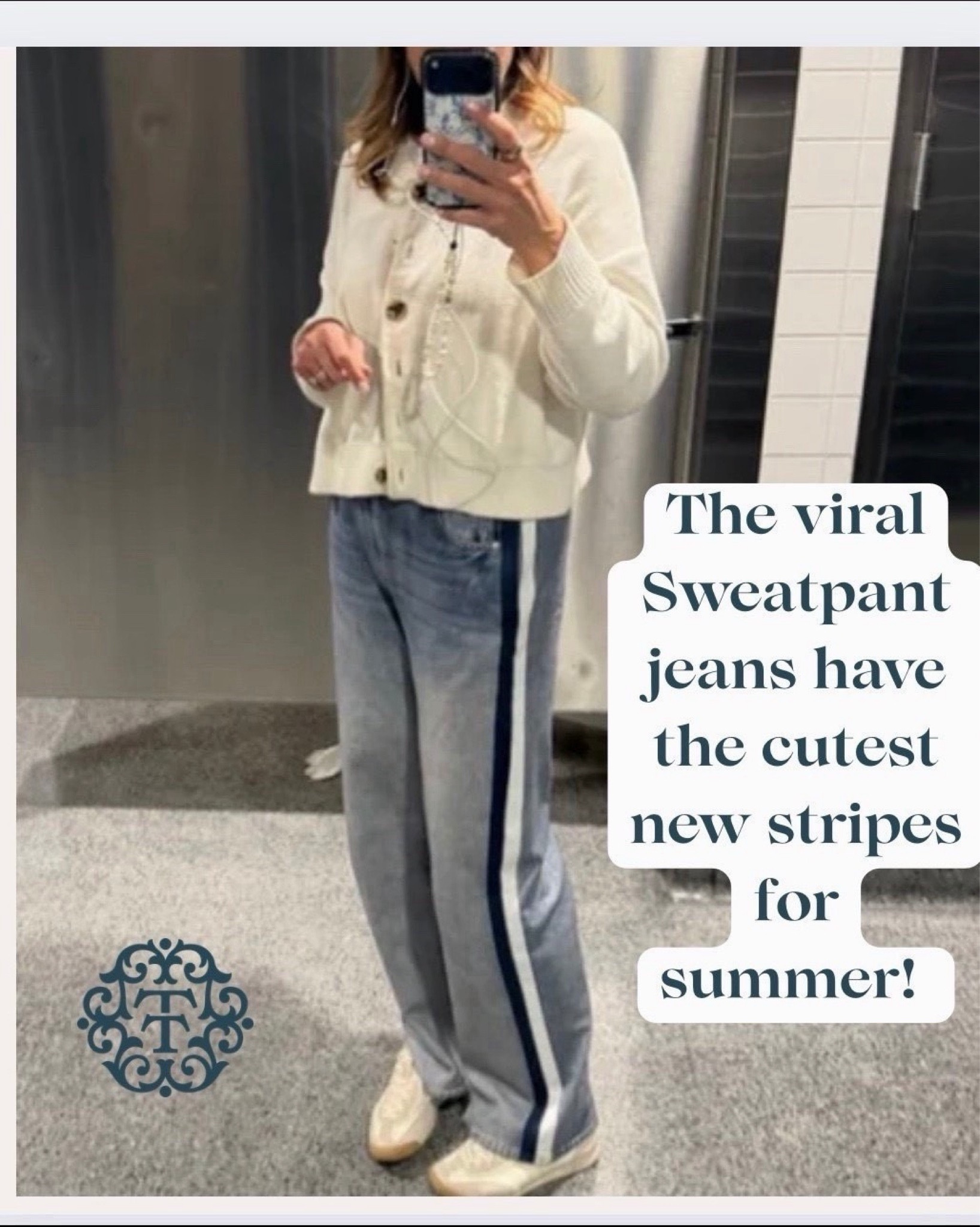 Sporty meets chic with these fresh stripes. These sweatpant jeans are such a favorite right now, comfortable, easy, and still feel pulled together.

#LTKOver40 #LTKMidsize #LTKSeasonal