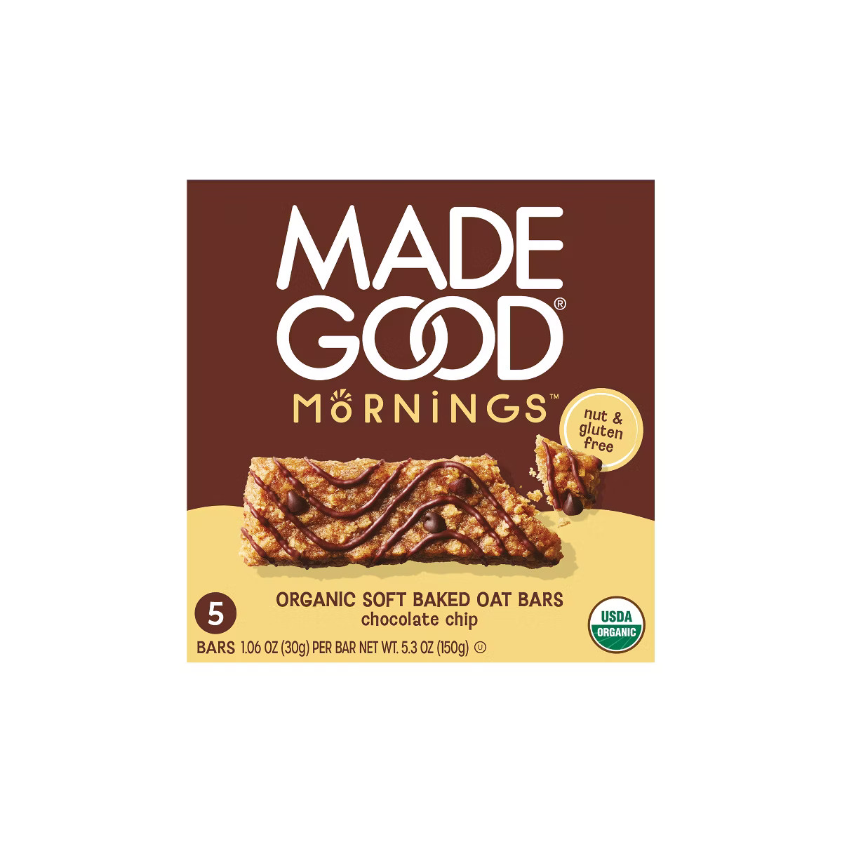 MadeGood Morning Chocolate Chip Bars - 5ct/5.3oz | Target