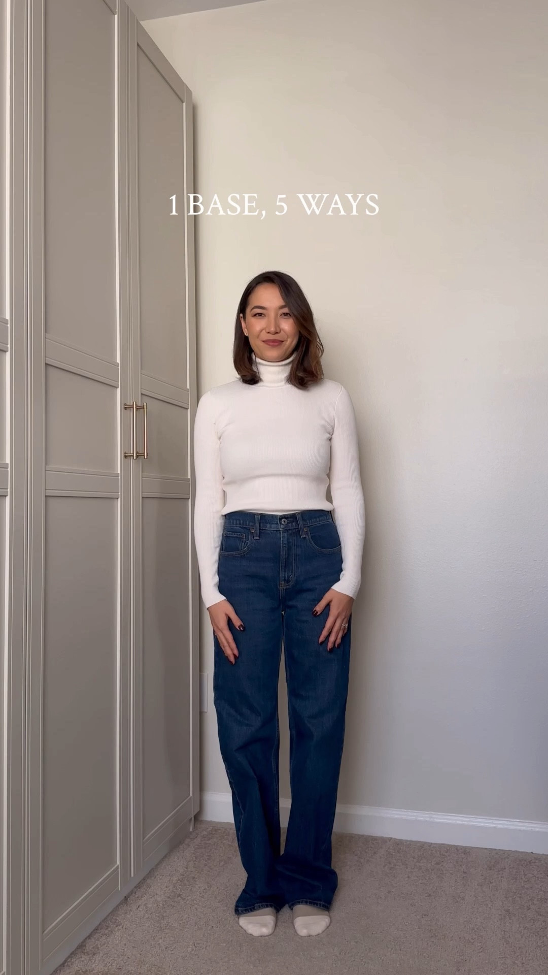 1 base , 5 outfits 

Abercrombie jeans - wearing 25 reg but short would be a more versatile length! I’d recommend extra short for under 5’4”

Going out / shopping / dinner/ cozy / office outfit 