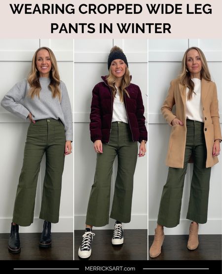 Styling wide leg cropped pants for winter (true to size) 

Use code MERRICKSART for 15% off @cuts 

@loft sweater 40% off now!

#LTKSeasonal #LTKstyletip #LTKsalealert