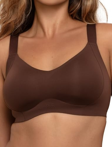 COMFELIE Wireless Seamless Bra for Full-Figured Women – Full Coverage V-Neck, Adjustable Straps, No Wire, Soft & Breathable Dark Brown | Amazon (US)