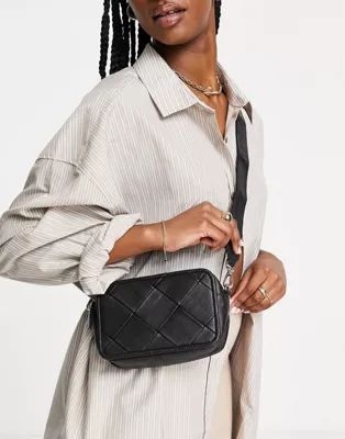 ASOS DESIGN leather camera crossbody bag with weave in black | ASOS (Global)
