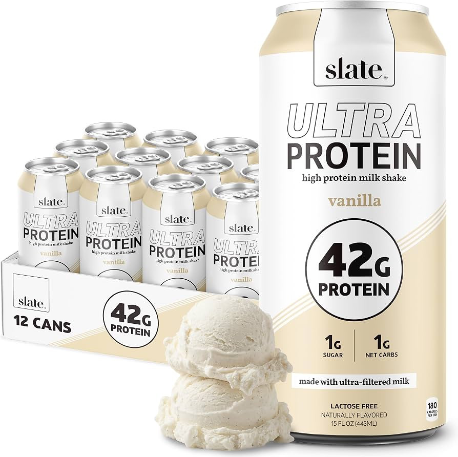 Slate Milk - Ultra Protein Shake - Vanilla - 42g Protein, 1g Sugar, 180 Calories, 1g Net Carbs - ... | Amazon (US)
