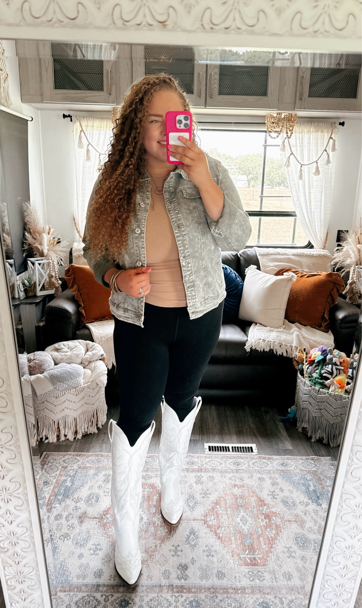 This is a great fall look 🍂denim jacket | amazon denim jacket | green denim jacket | amazon green denim jacket | fitted top | Amazon fitted top | neutral fitted top | layering top | leggings | Amazon leggings | leggings outfit | western leggings outfit | lululemon leggings dupe | Amazon lululemon dupe | boots | cowgirl boots | amazon cowgirl boots | Amazon white cowgirl boots | western outfit | western fashion | fall western outfit | fall fashion | fall fashion 2024 | fall outfit | fall outfit inspo | amazon finds | Amazon fashion | amazon outfit | amazon look 

#LTKFindsUnder50 #LTKStyleTip #LTKMidsize