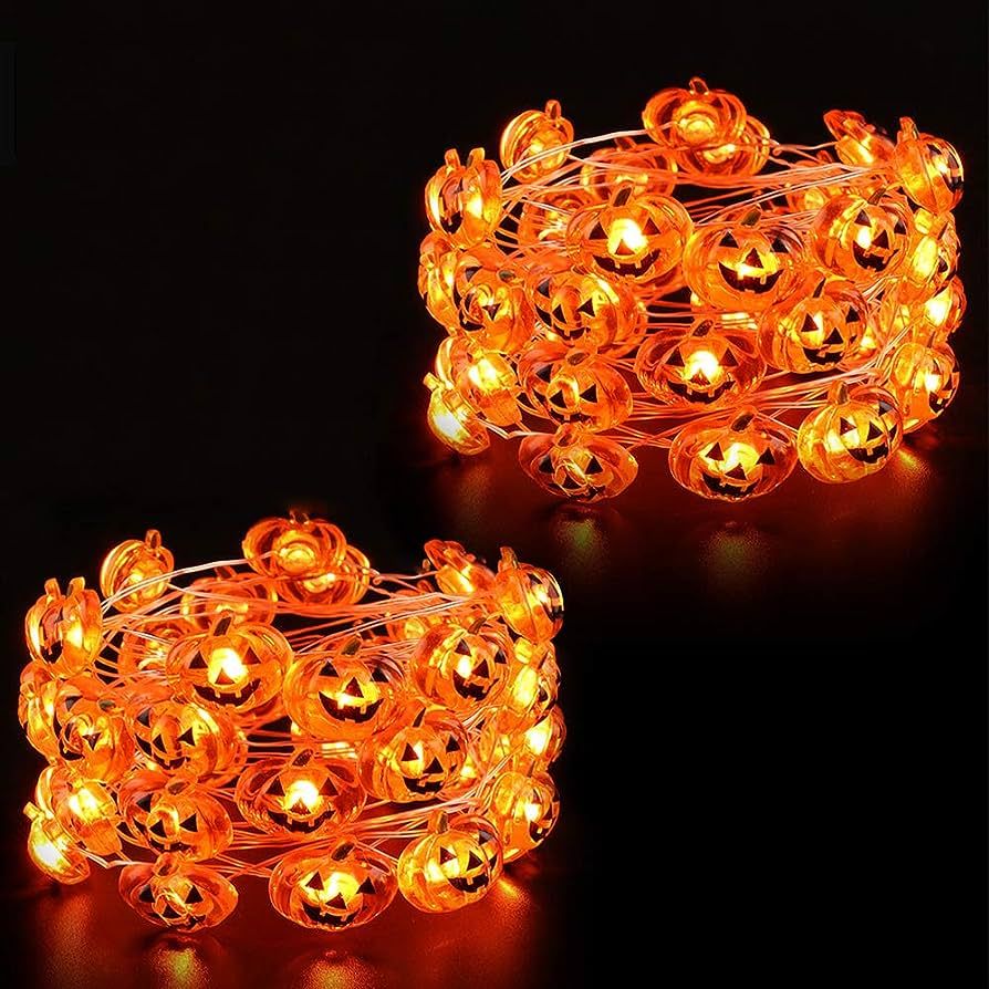 Halloween Pumpkin Lights, 2 Packs 13.5ft 40 LED Battery Operated Led Pumpkin String Lights, Water... | Amazon (US)