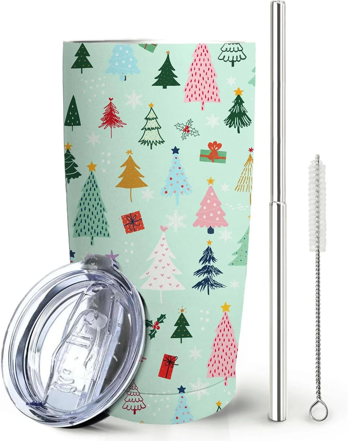 Christmas Tree Skinny Tumbler with Lid and Straw, 20 oz Merry Christmas Snowman Coffee Mug Cup,Ch... | Walmart (US)
