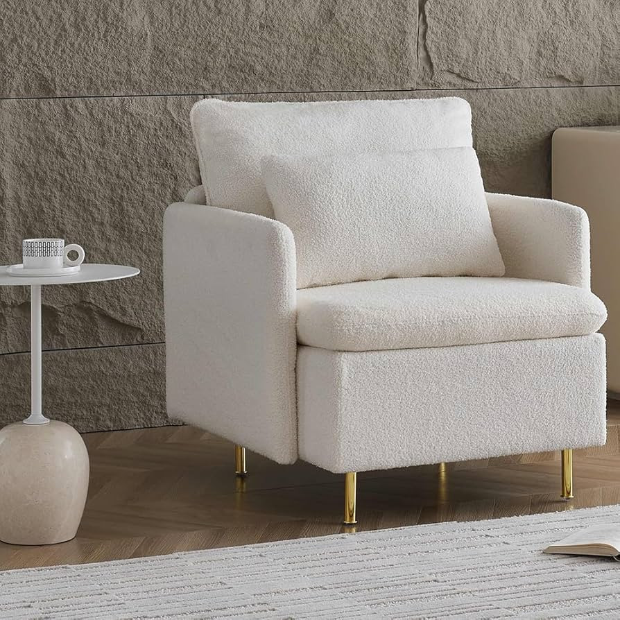 VnndeNest Modern Accent Chair, Lambswool Sherpa Fabric Armchair, Upholstered Comfy Living Room Ch... | Amazon (US)