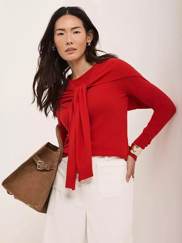 Mint Velvet Long Sleeve Scarf Jumper - Red | Very (UK)