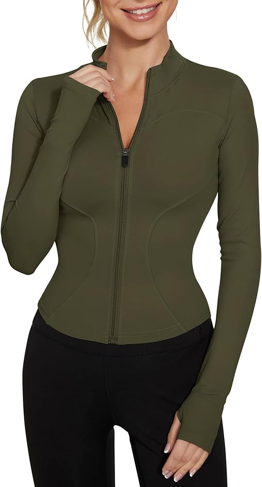 LUYAA Women's Workout Jacket Lightweight Zip Up Yoga Jacket Cropped Athletic Slim Fit Tops | Amazon (US)