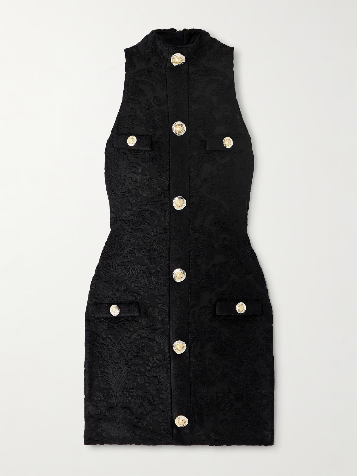 Balmain - Button-embellished Bouclé Jacquard-knit Mini Dress - Black | NET-A-PORTER (US)