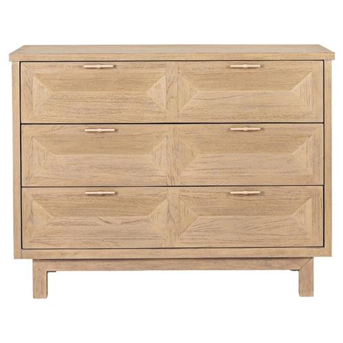 Anthony Rustic Lodge Beige Teak Wood Brass Pulls 3 Drawer Bachelors Chest | Kathy Kuo Home
