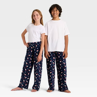 Kids' Santa Print Microfleece Holiday Matching Family Pajama Pants - Wondershop™ Blue L | Target