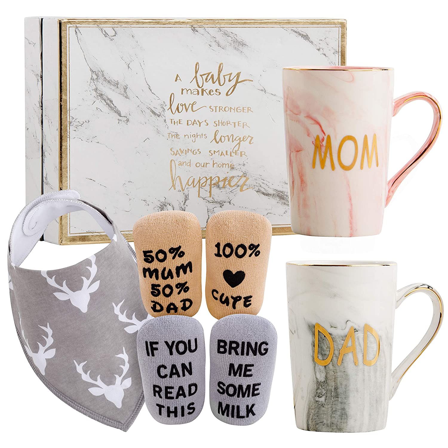 New Parents Pregnancy Gift Ideas Includes Premium Gift Basket for Mom and Dad Mugs 14 oz - Expect... | Amazon (US)