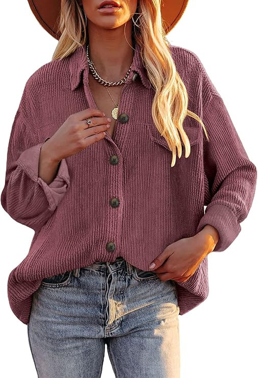 Dokotoo Womens Corduroy Long Sleeve Button Down Shirts Casual Jacket Tops Shacket | Amazon (US)