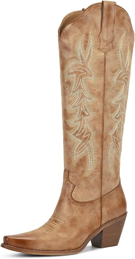 wetkiss Women's Pointed Toe Cowboy Boots | Amazon (US)