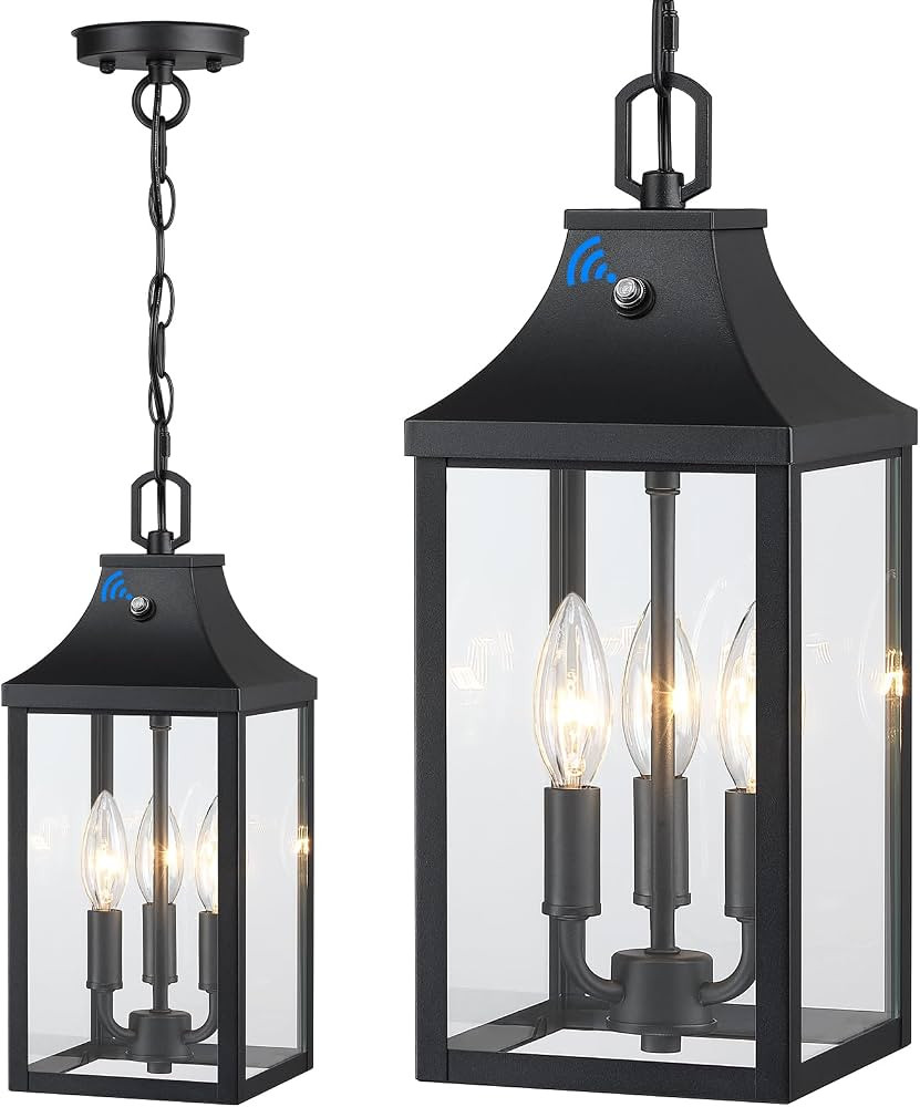 Large Outdoor Pendant Light Fixtures 3-Light, 15'' Dusk to Dawn Exterior Hanging Lantern Porch Li... | Amazon (US)
