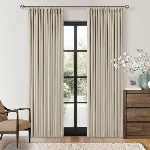 Neutral Beige Linen Pinch Pleated Blackout Curtains 84 Inches Long for Bedroom Living Room Darkening 100% Black Out Pinch Pleat Drape with Liner Farmhouse 84 Inch Curtain for Dining Room Oatmeal Sand | Amazon (US)