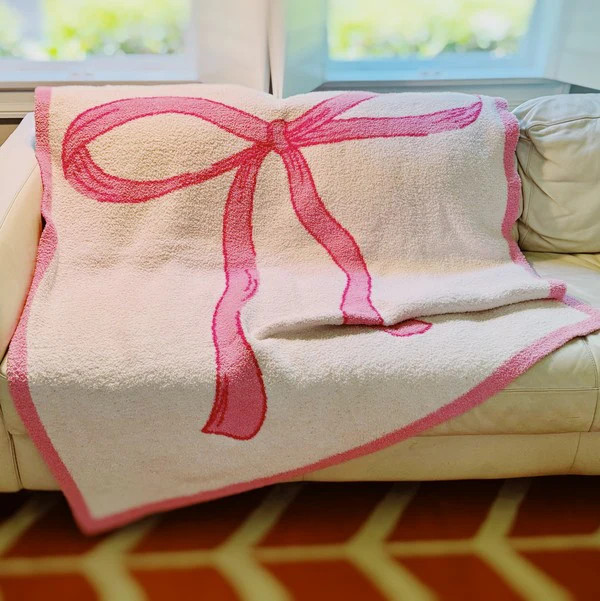 My Only Bow Coziest Blanket White/Pink | Casual Chic Boutique