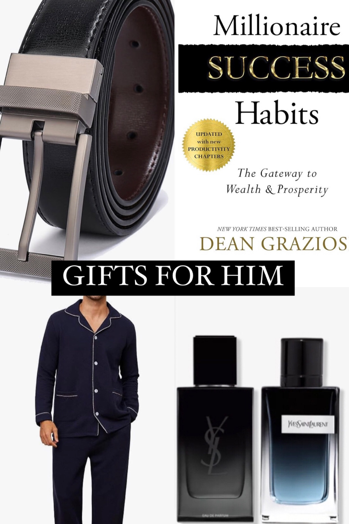 Gifts for Him under $50

- old money reversible belt
- millionaire success habits book 
- Cotton elegant pajamas set
- saint laurent cologne 

#LTKSeasonal #LTKmens #LTKfindsunder50