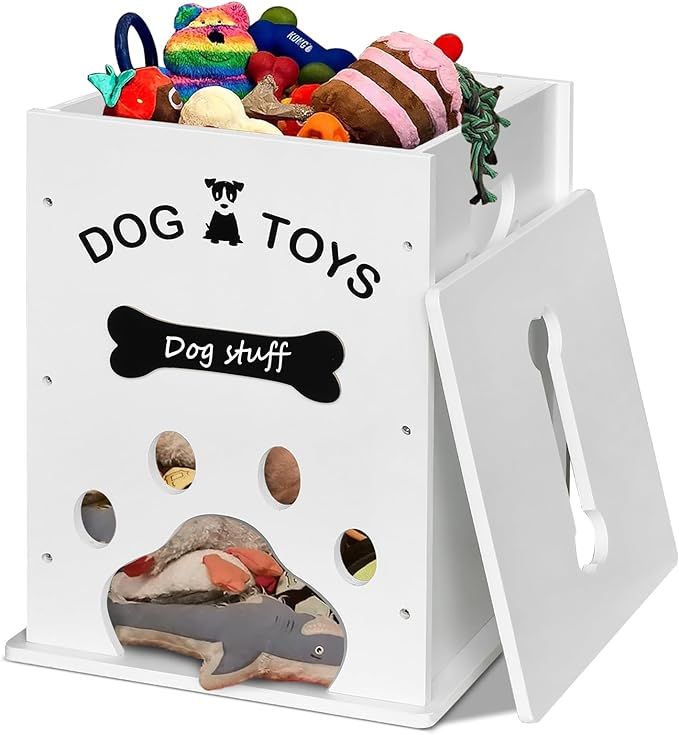VOOTTOU Dog Toy Bin Dog Toy Basket, Cat Dog Food Storage, Wood Large Dog Stuff Organizer with Hol... | Amazon (US)