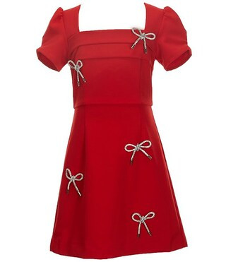 KatieJNYC Big Girls Cora Puff Sleeve Rhinestone Bow Mini Dress | Dillard's | Dillard's