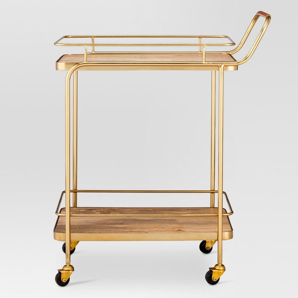Metal, Wood, and Leather Bar Cart - Gold - Threshold | Target